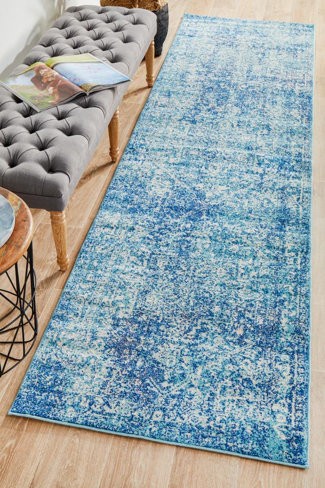 Evoke Muse Blue Transitional Runner Rug Rug Culture