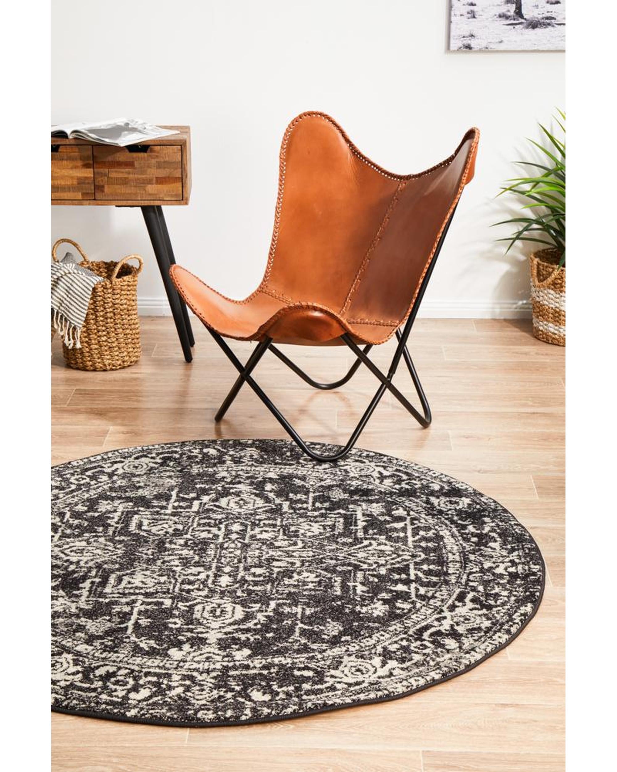 Evoke Scape Charcoal Transitional Round Rug Rug Culture