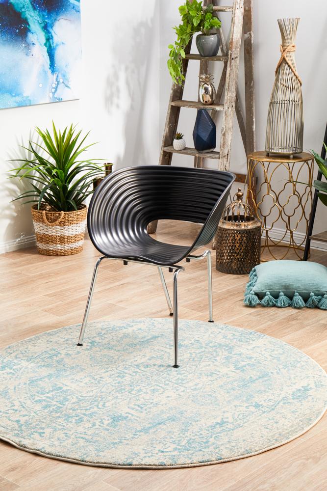 Evoke Glacier White Blue Transitional Round Rug Rug Culture