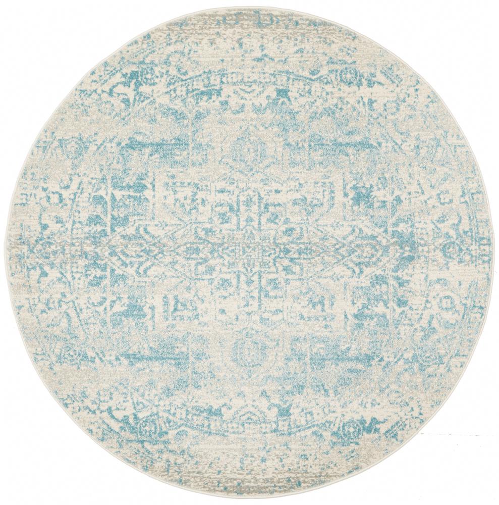 Evoke Glacier White Blue Transitional Round Rug Rug Culture