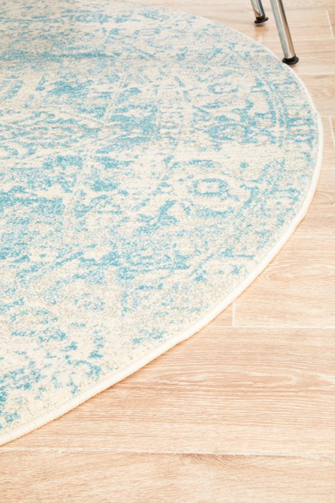 Evoke Glacier White Blue Transitional Round Rug Rug Culture
