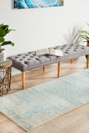 Evoke Glacier White Blue Transitional Runner Rug Rug Culture