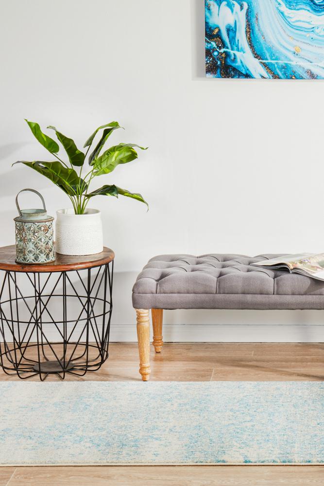 Evoke Glacier White Blue Transitional Runner Rug Rug Culture