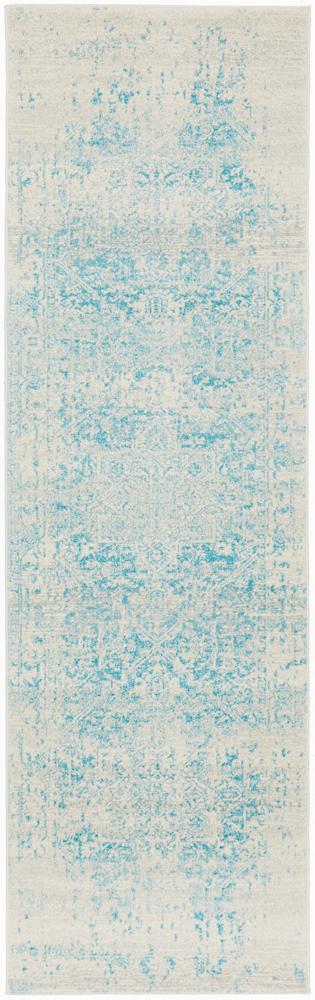 Evoke Glacier White Blue Transitional Runner Rug Rug Culture