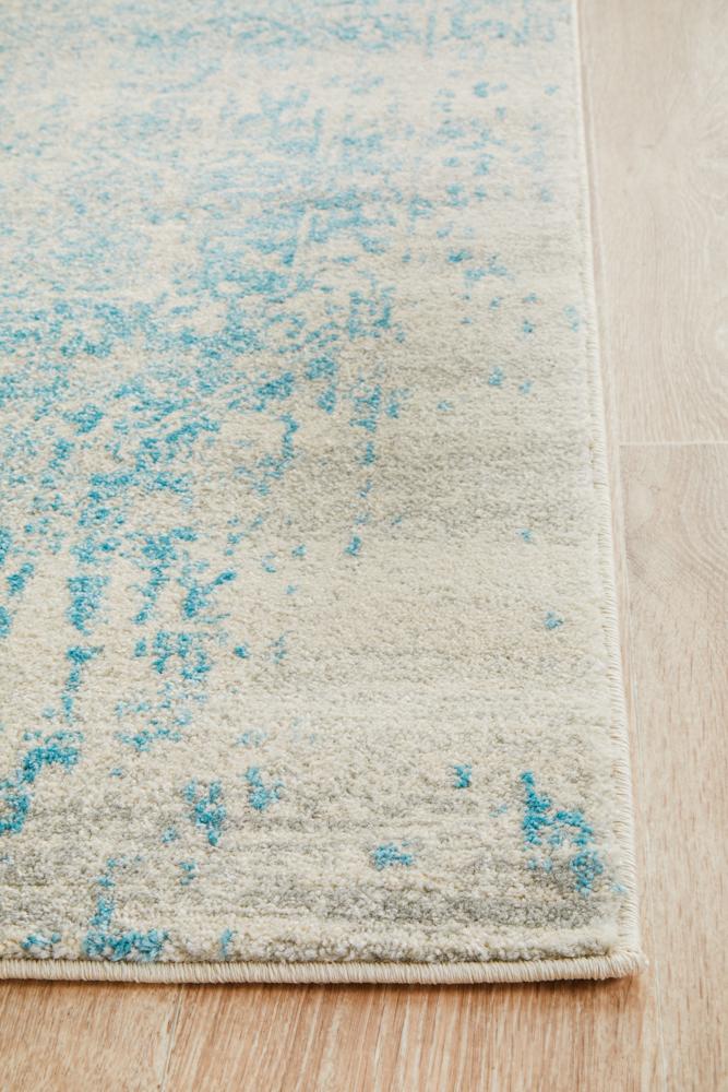 Evoke Glacier White Blue Transitional Runner Rug Rug Culture