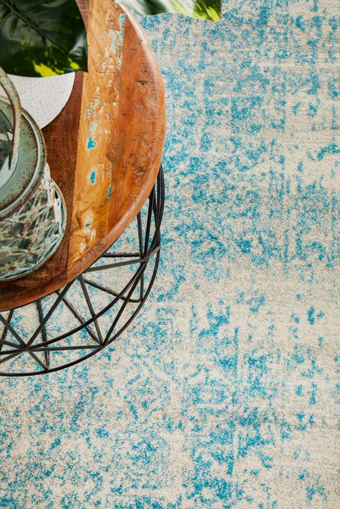 Evoke Glacier White Blue Transitional Runner Rug Rug Culture