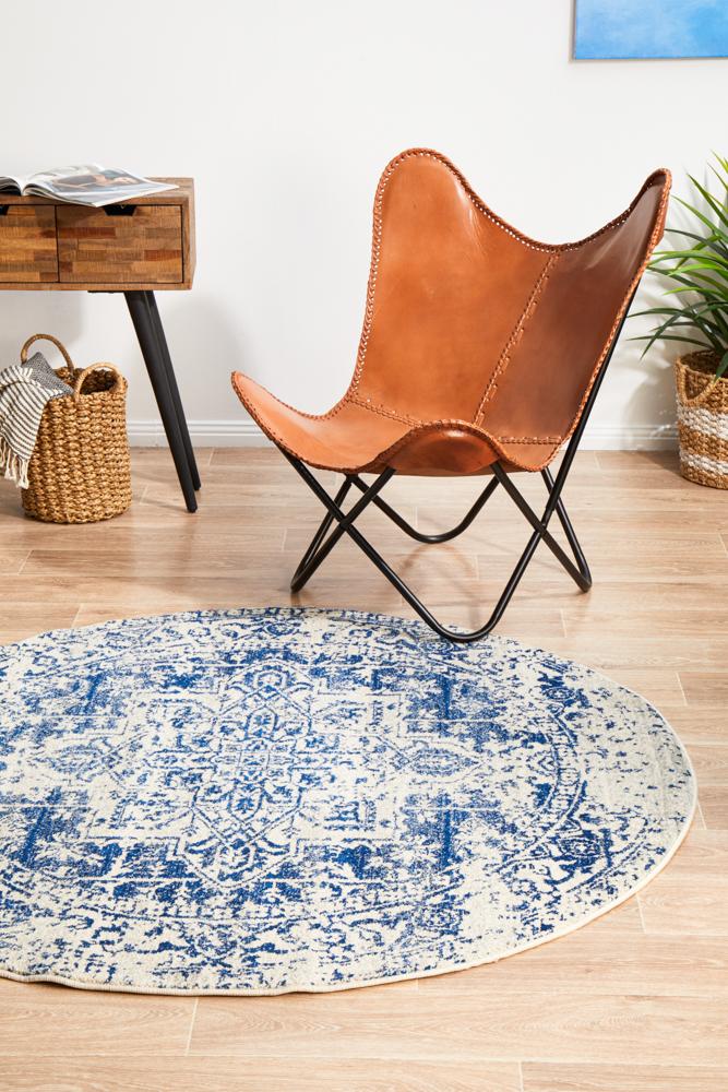 Evoke Horizon White Navy Transitional Round Rug Rug Culture