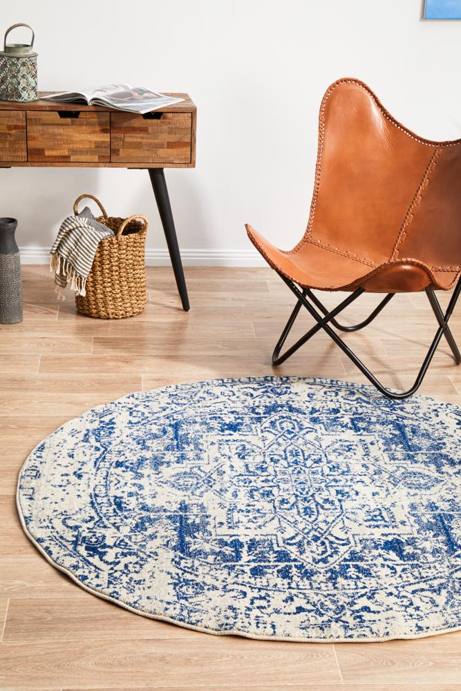 Evoke Horizon White Navy Transitional Round Rug Rug Culture