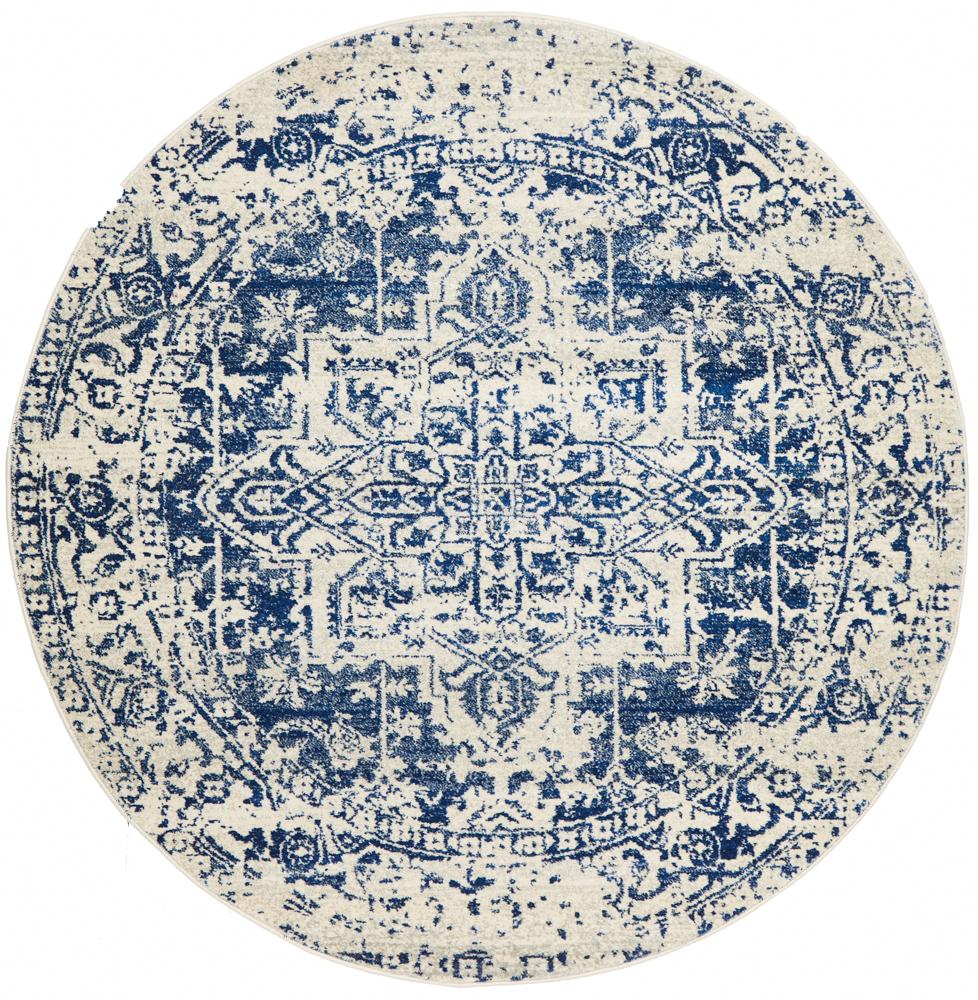 Evoke Horizon White Navy Transitional Round Rug Rug Culture
