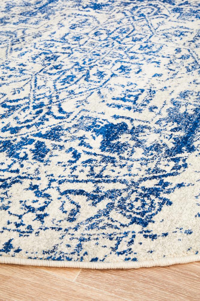 Evoke Horizon White Navy Transitional Round Rug Rug Culture