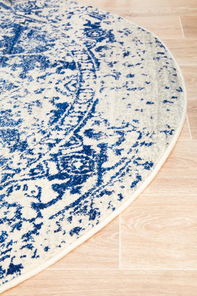 Evoke Horizon White Navy Transitional Round Rug Rug Culture
