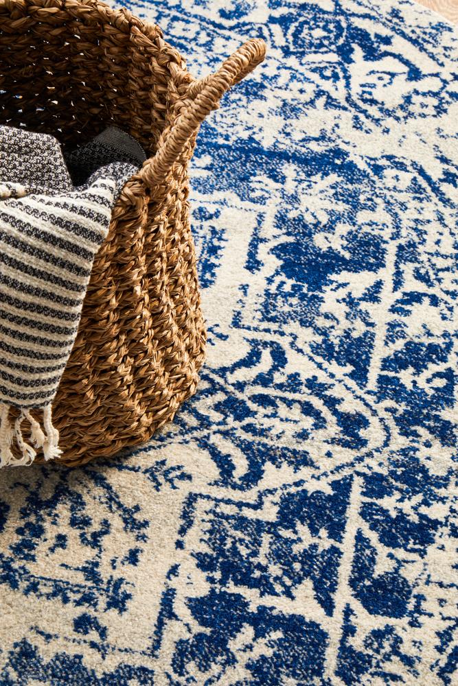 Evoke Horizon White Navy Transitional Round Rug Rug Culture