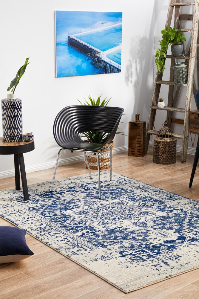 Evoke Horizon White Navy Transitional Rug Rug Culture