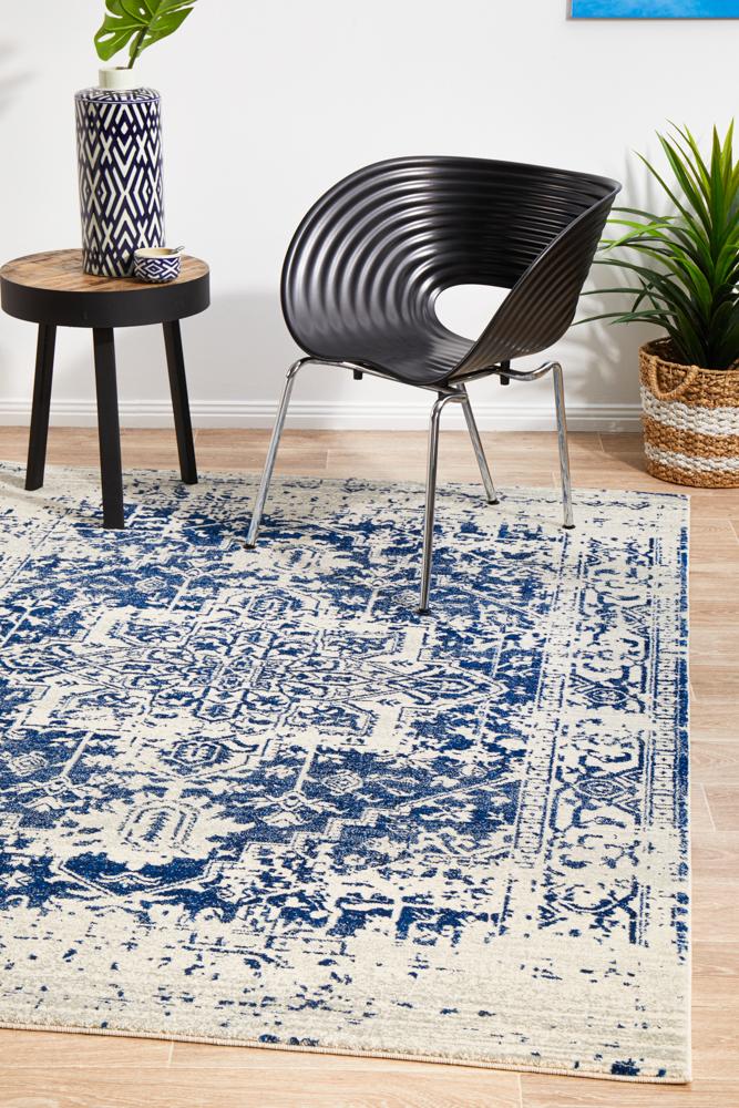 Evoke Horizon White Navy Transitional Rug Rug Culture