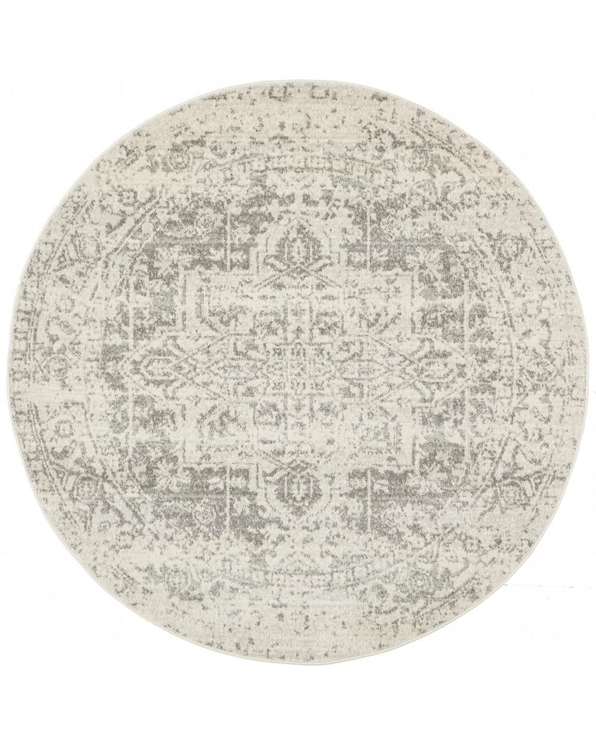 Evoke Dream White Silver Transitional Round Rug Rug Culture