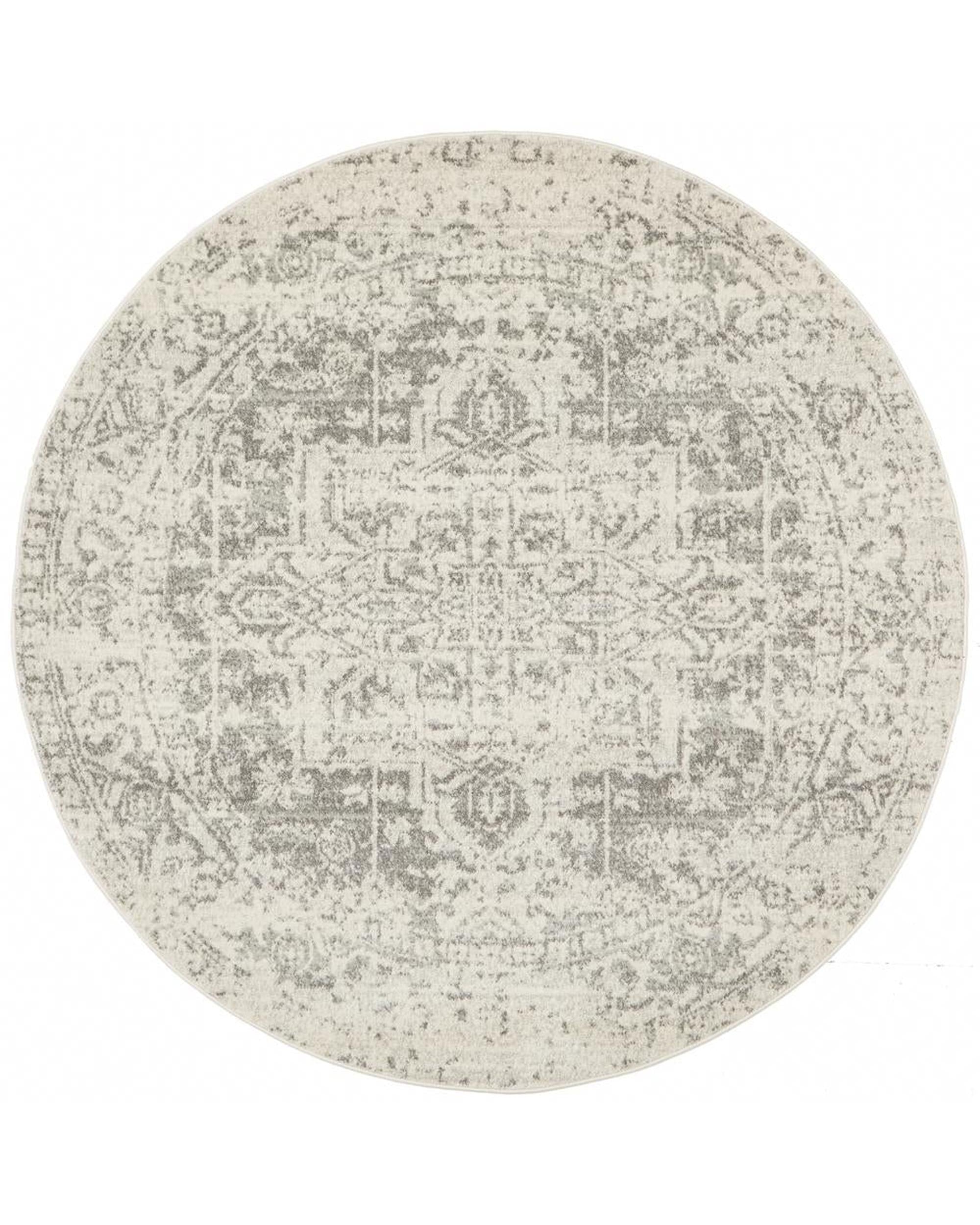 Evoke Dream White Silver Transitional Round Rug Rug Culture