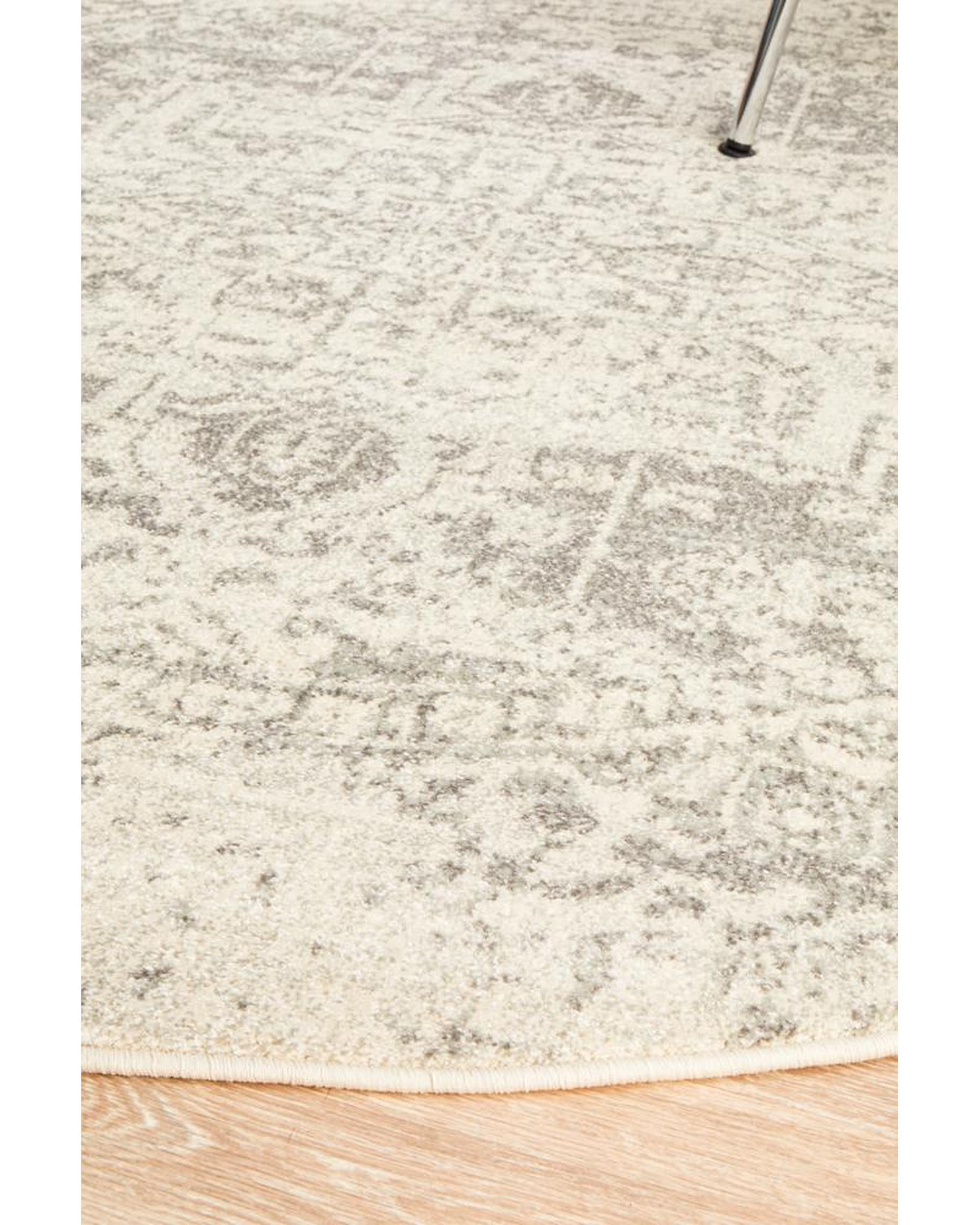Evoke Dream White Silver Transitional Round Rug Rug Culture