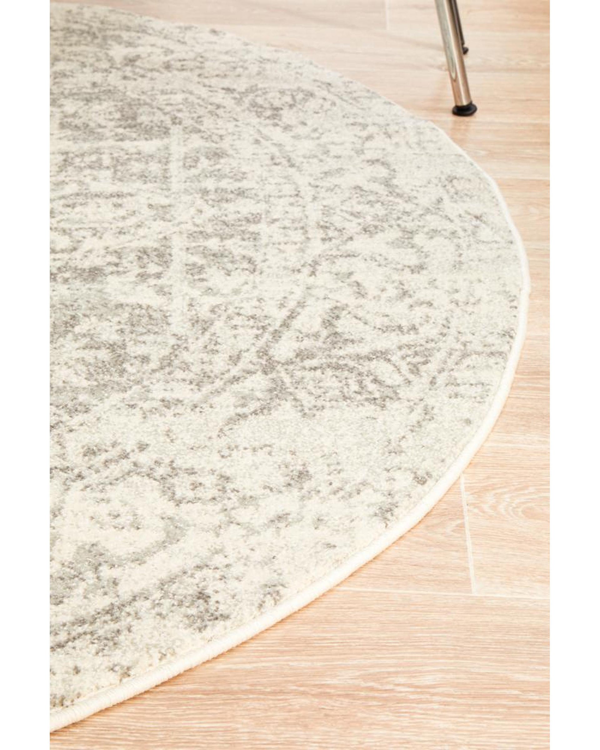 Evoke Dream White Silver Transitional Round Rug Rug Culture