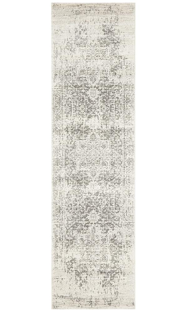 Evoke Dream White Silver Transitional Runner Rug Rug Culture