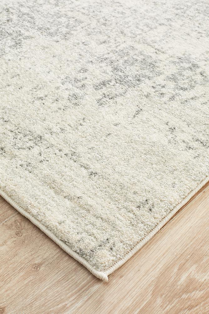 Evoke Dream White Silver Transitional Runner Rug Rug Culture