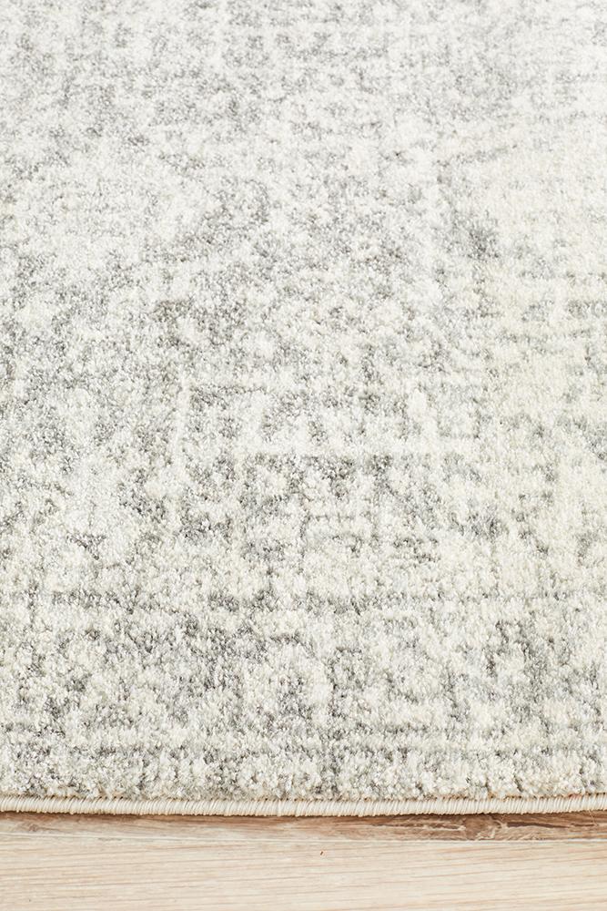 Evoke Dream White Silver Transitional Runner Rug Rug Culture