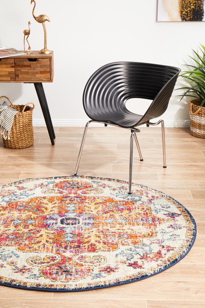 Evoke Carnival White Transitional Round Rug Rug Culture