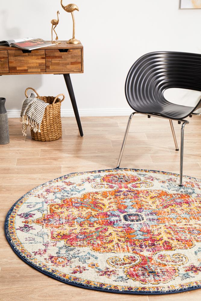 Evoke Carnival White Transitional Round Rug Rug Culture
