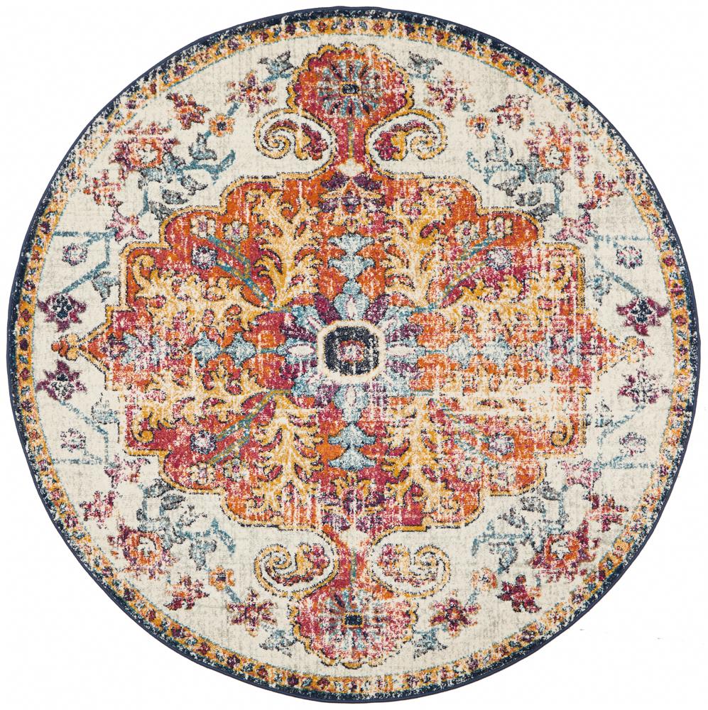 Evoke Carnival White Transitional Round Rug Rug Culture