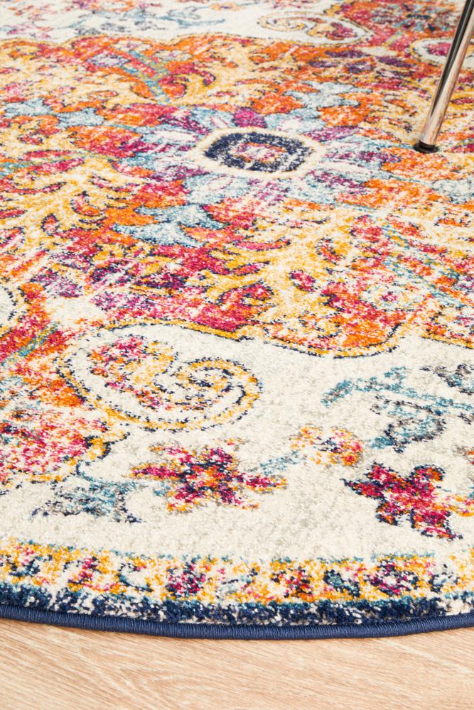 Evoke Carnival White Transitional Round Rug Rug Culture