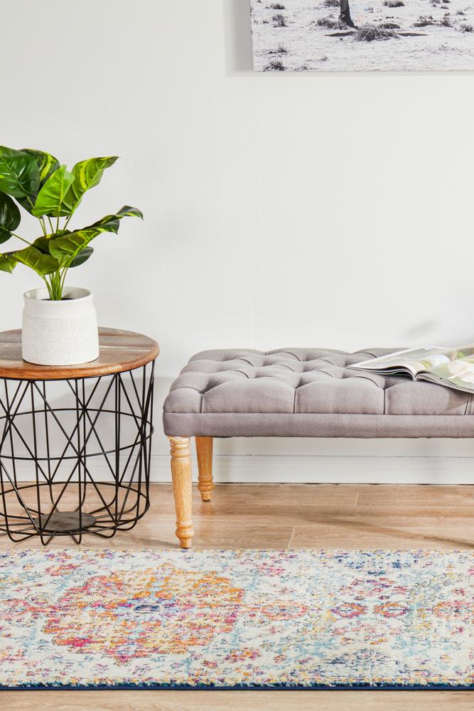 Evoke Carnival White Transitional Runner Rug Rug Culture