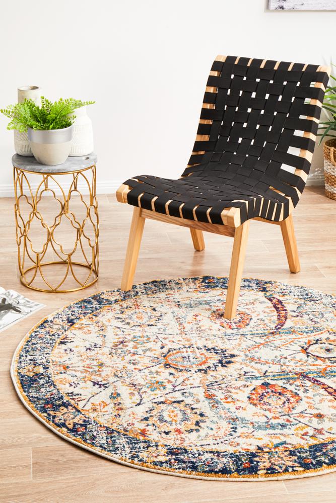 Evoke Peacock Ivory Transitional Round Rug Rug Culture