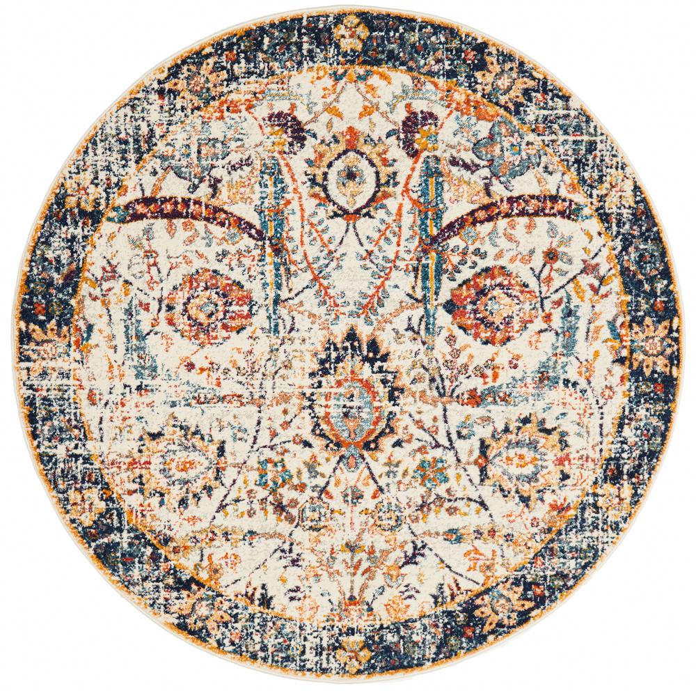 Evoke Peacock Ivory Transitional Round Rug Rug Culture