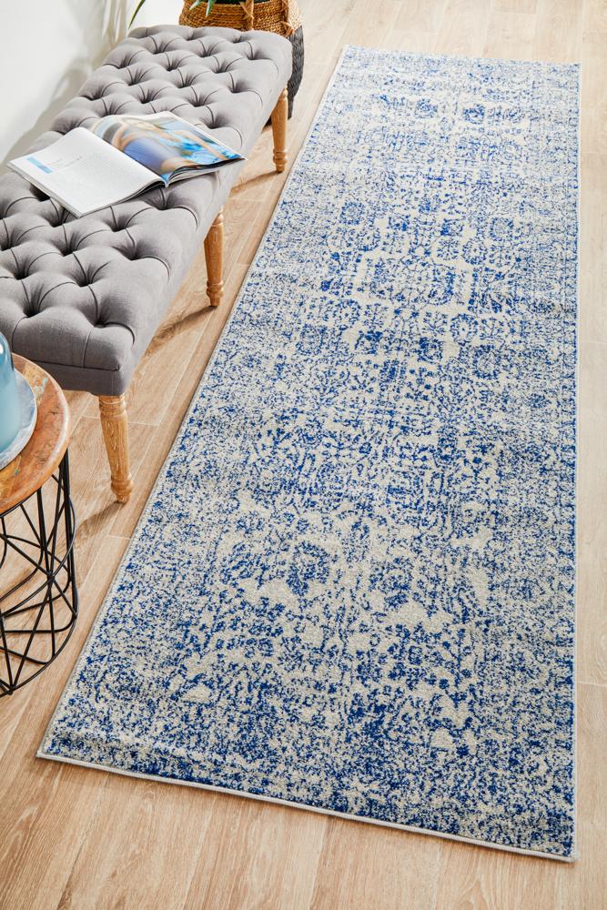 Evoke Frost Blue Transitional Runner Rug Rug Culture
