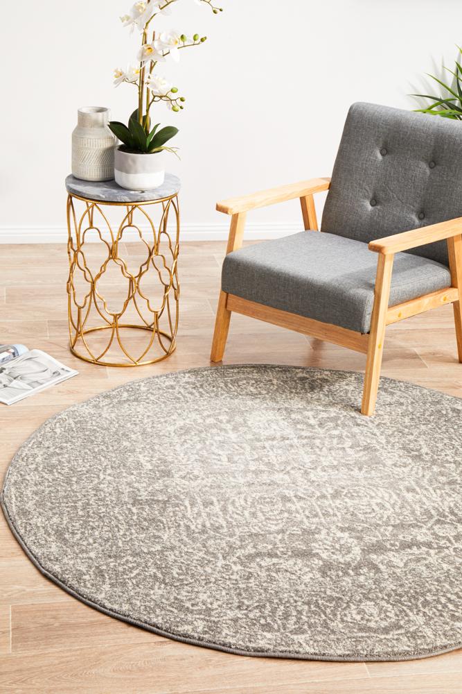 Evoke Homage Grey Transitional Round Rug Rug Culture