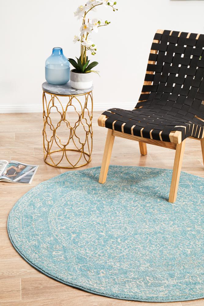 Evoke Depth Blue Transitional Round Rug Rug Culture
