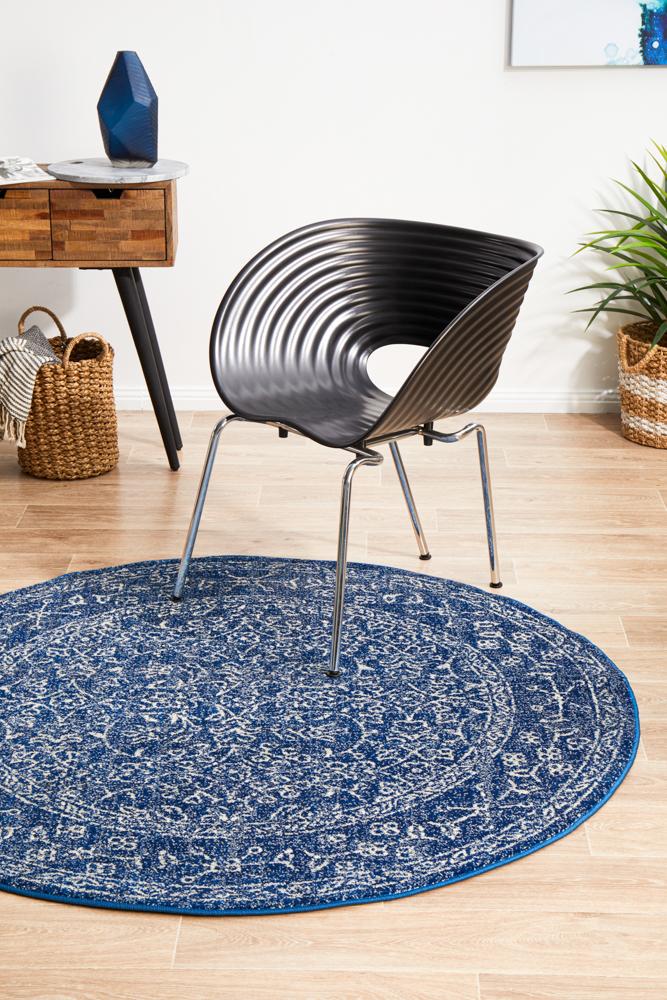 Evoke Artist Navy Transitional Round Rug Rug Culture