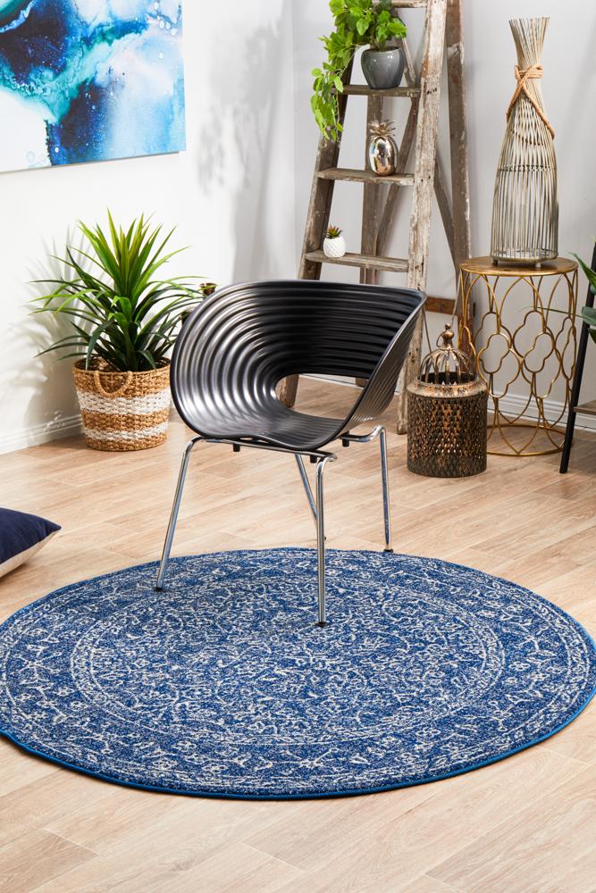Evoke Artist Navy Transitional Round Rug Rug Culture
