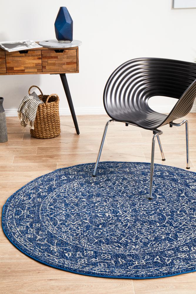 Evoke Artist Navy Transitional Round Rug Rug Culture