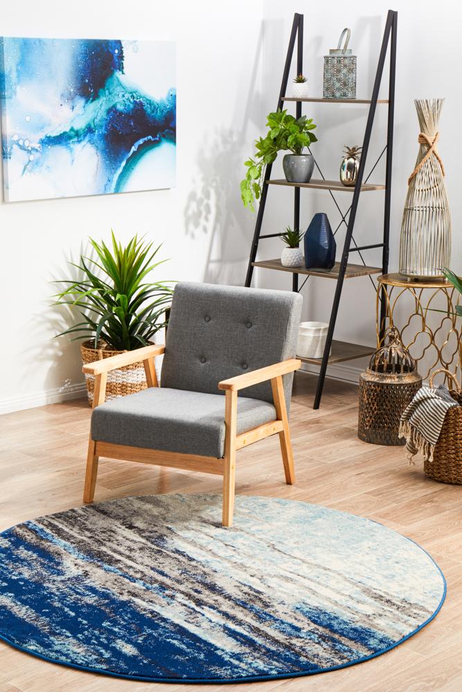 Evoke Transpose Blue Transitional Round Rug Rug Culture