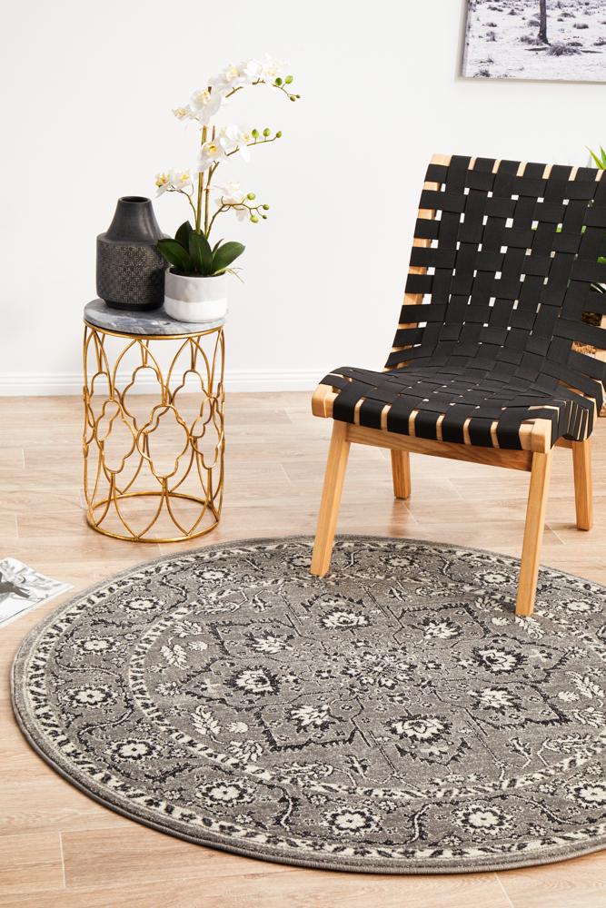 Evoke Stone Grey Transitional Round Rug Rug Culture