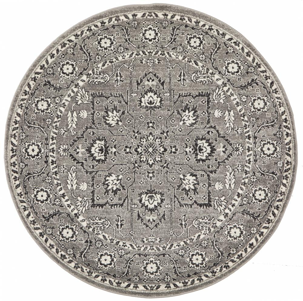 Evoke Stone Grey Transitional Round Rug Rug Culture