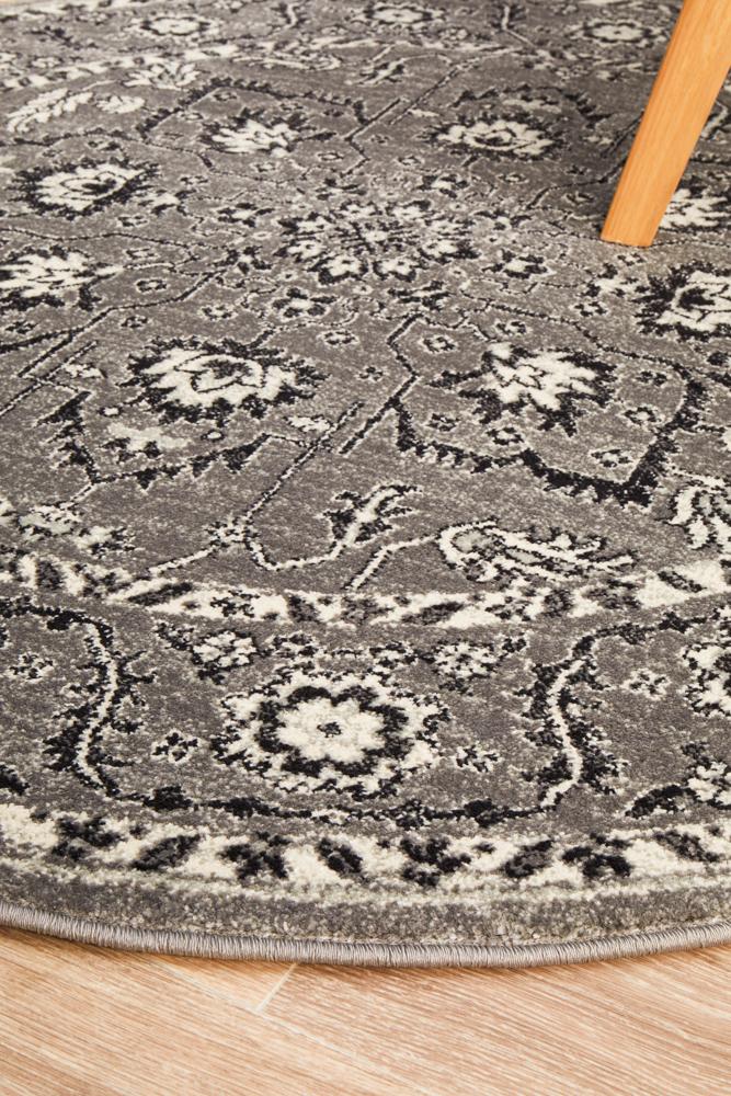 Evoke Stone Grey Transitional Round Rug Rug Culture