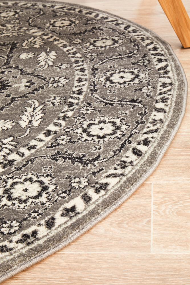 Evoke Stone Grey Transitional Round Rug Rug Culture