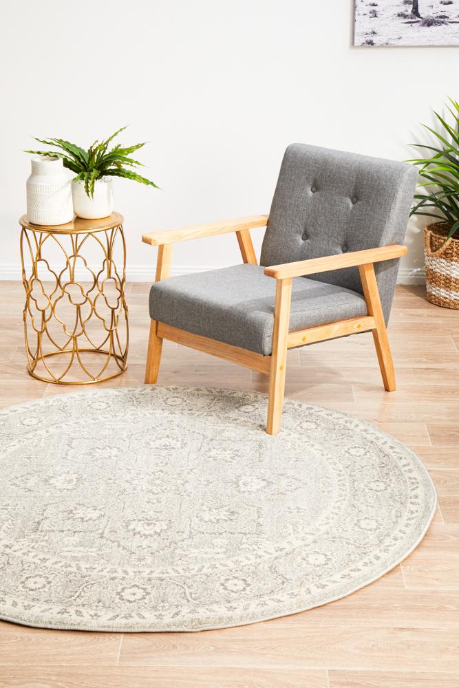Evoke Silver Flower Transitional Round Rug Rug Culture