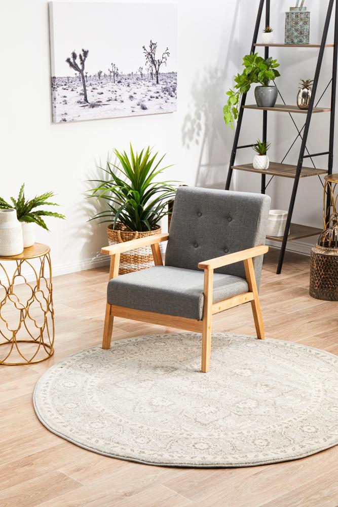 Evoke Silver Flower Transitional Round Rug Rug Culture