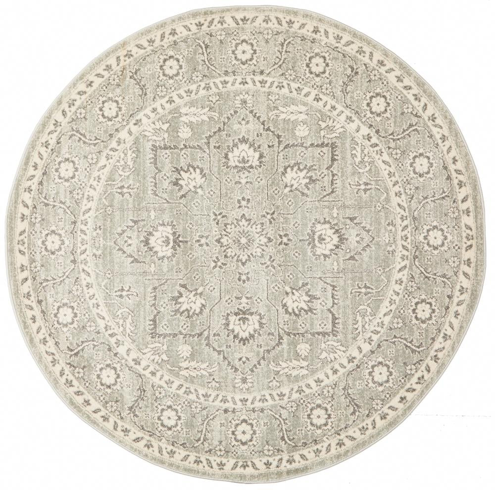 Evoke Silver Flower Transitional Round Rug Rug Culture