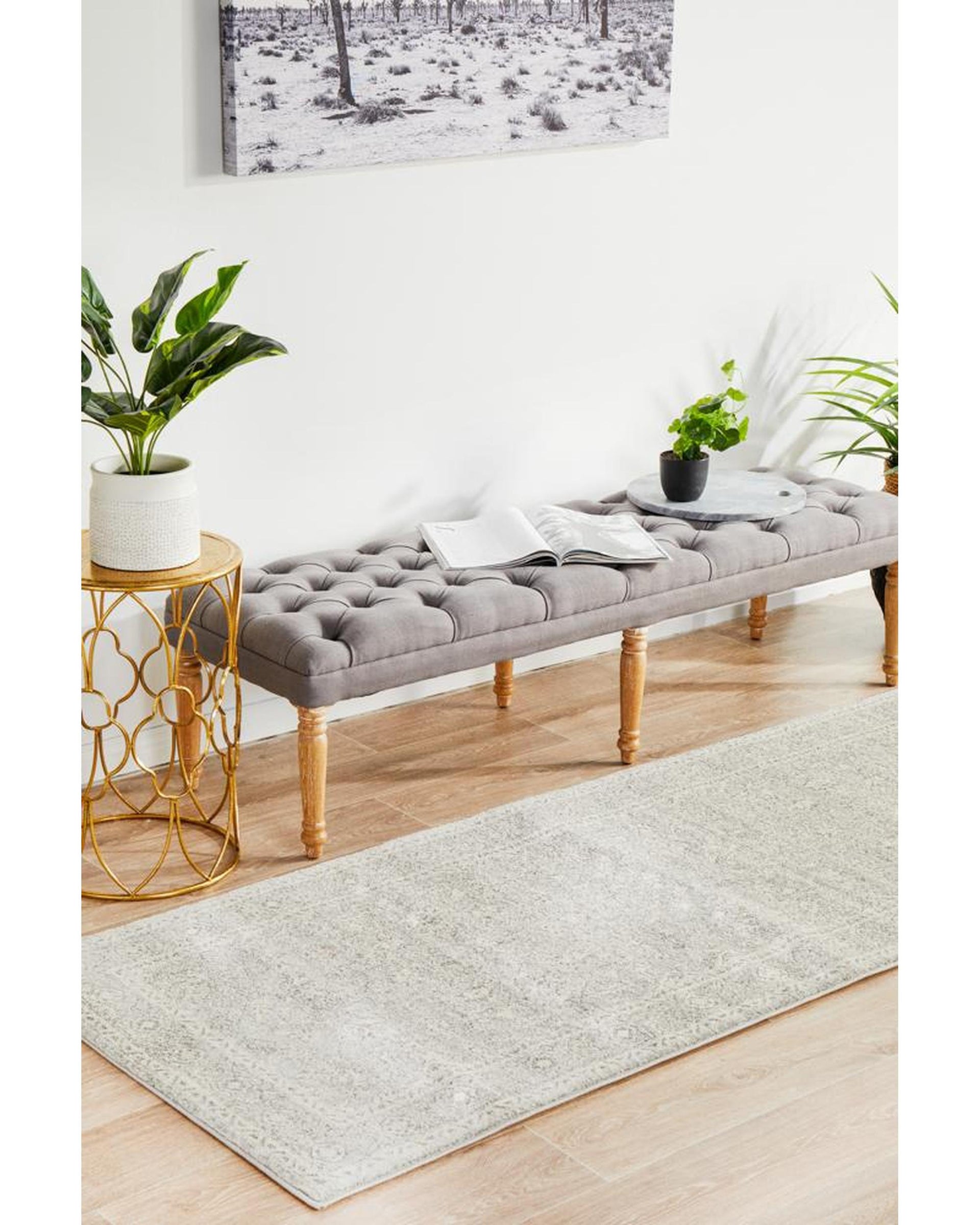 Evoke Silver Flower Transitional Runner Rug Rug Culture