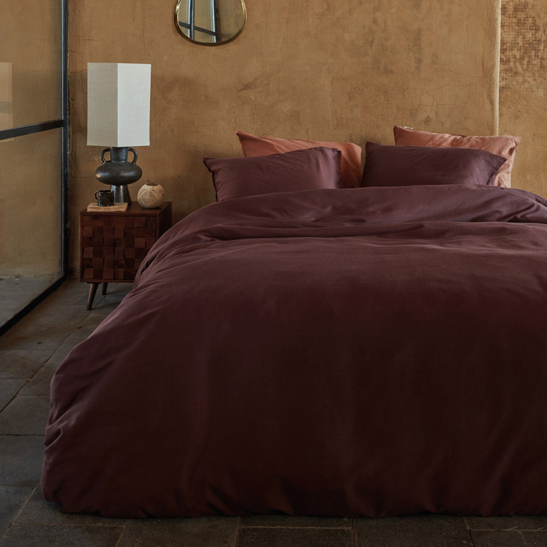 vtWomen Dark Red Earth Cotton Sateen Quilt Cover Set vtWomen