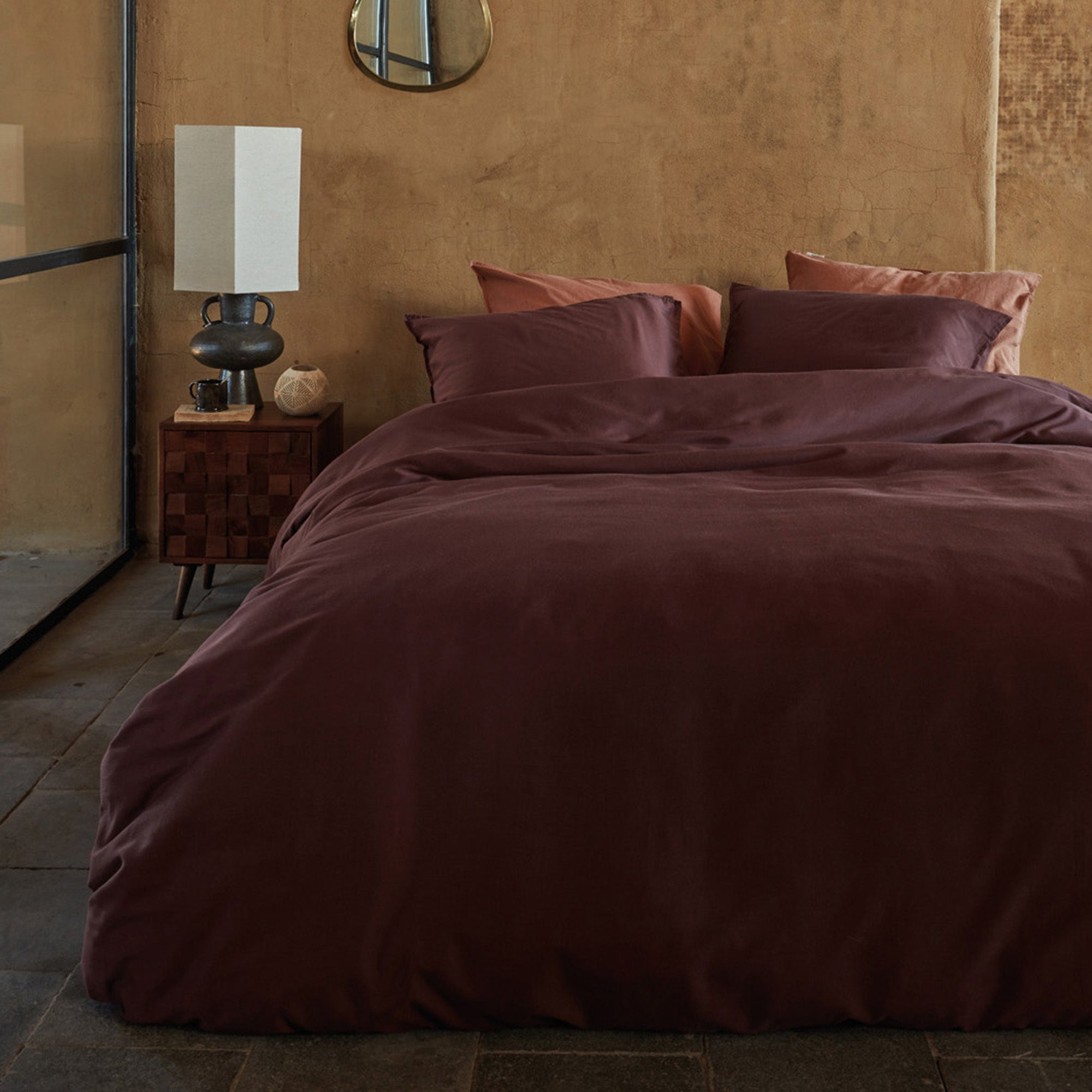 vtWomen Dark Red Earth Cotton Sateen Quilt Cover Set vtWomen