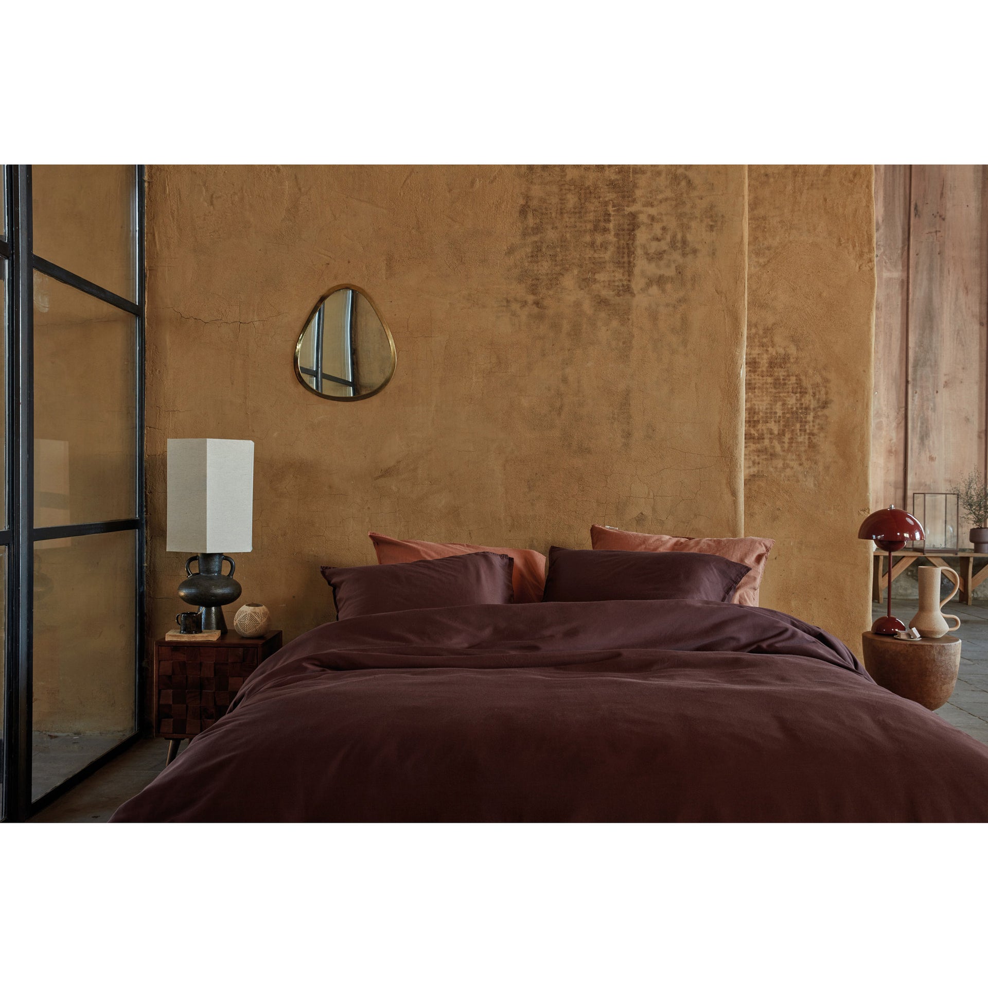 vtWomen Dark Red Earth Cotton Sateen Quilt Cover Set vtWomen